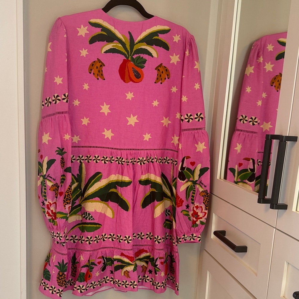 FARM Rio Pink Tropical Embroidered Long Sleeve Mini Dress - Picture 9 of 11